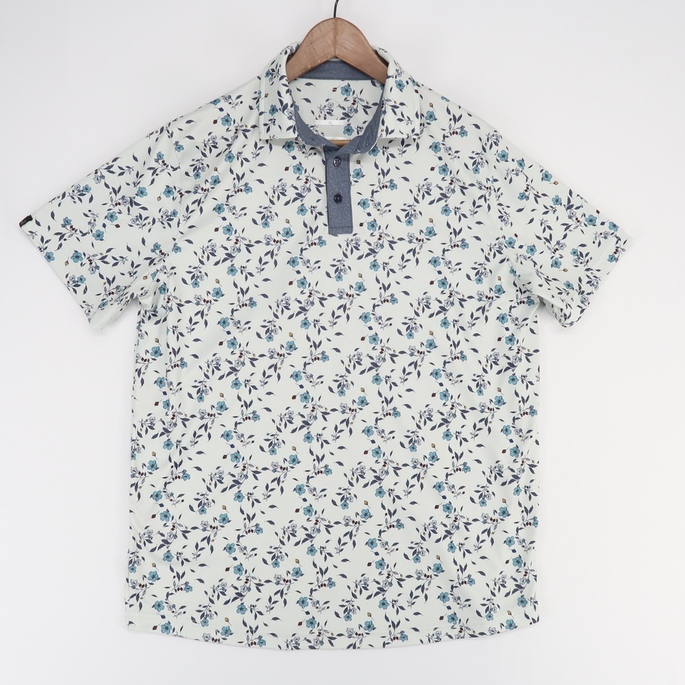 Men's Floral Short Sleeve Polo Shirt - White/Blue